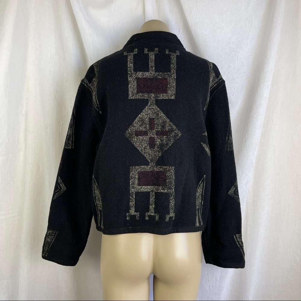 🚫SOLD🚫 Chico’s Southwestern Black Red Aztec Print Buffalo Nickel Buttons Wool - Picture 4 of 16
